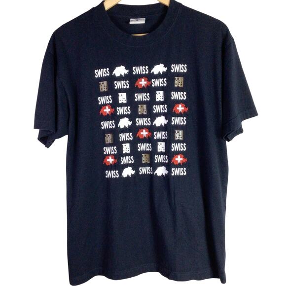 Classic VINTAGE SWISS Switzerland Embroidered Shirt Black L - Picture 1 of 4